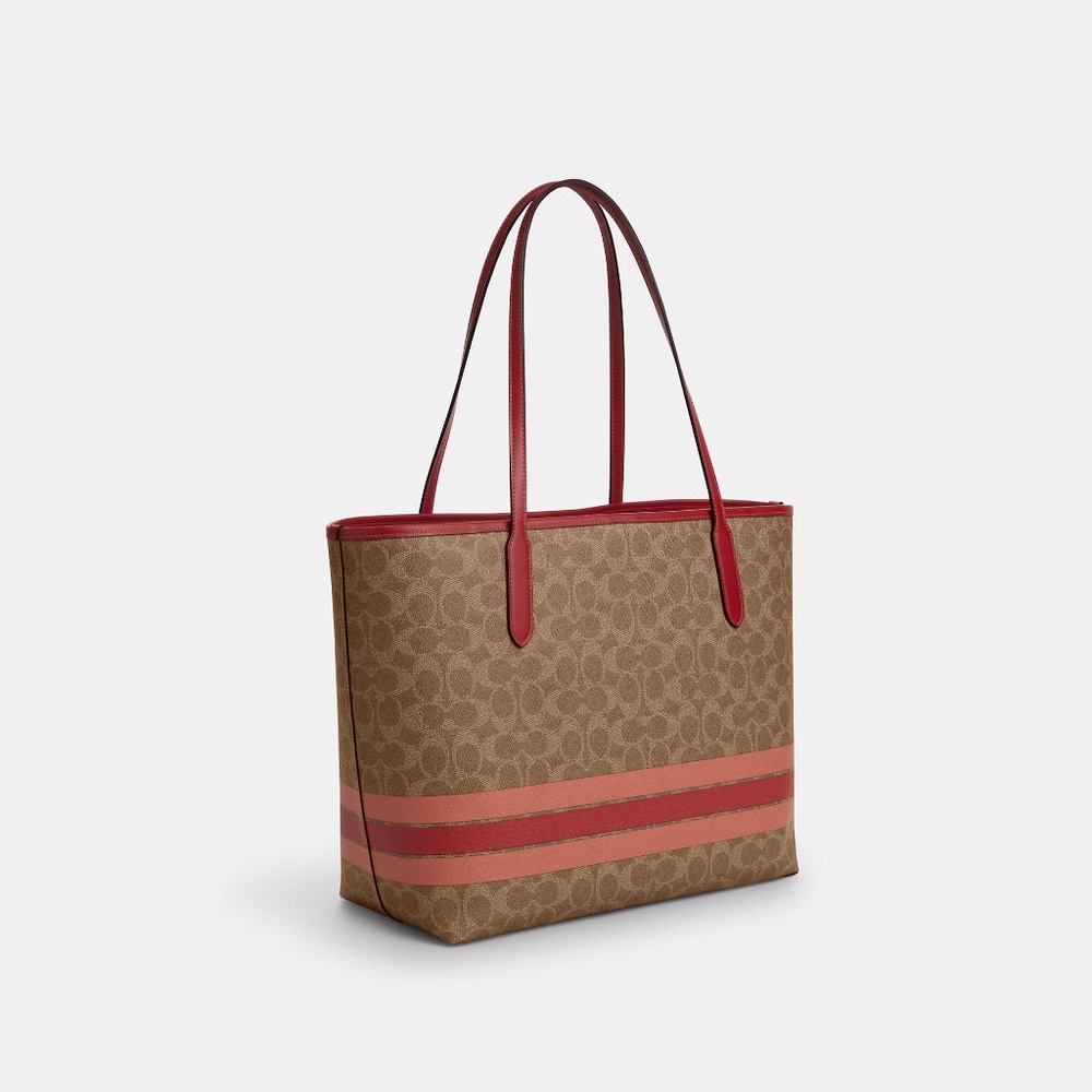 Coach City Tote Bag In Signature Canvas With Stripe PLUS Wallet NWT - Picture 4 of 5